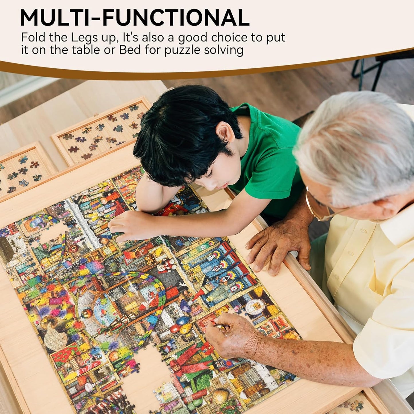 Wooden Puzzle Table with Storage