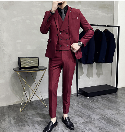 Men's 3-Piece Suit Navy Size M Polyester for Weddings or Formal Events-3