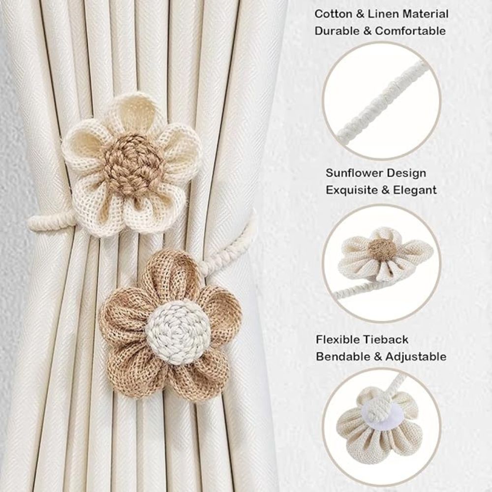 Elegant Floral Curtain Ties 2 Piece Set