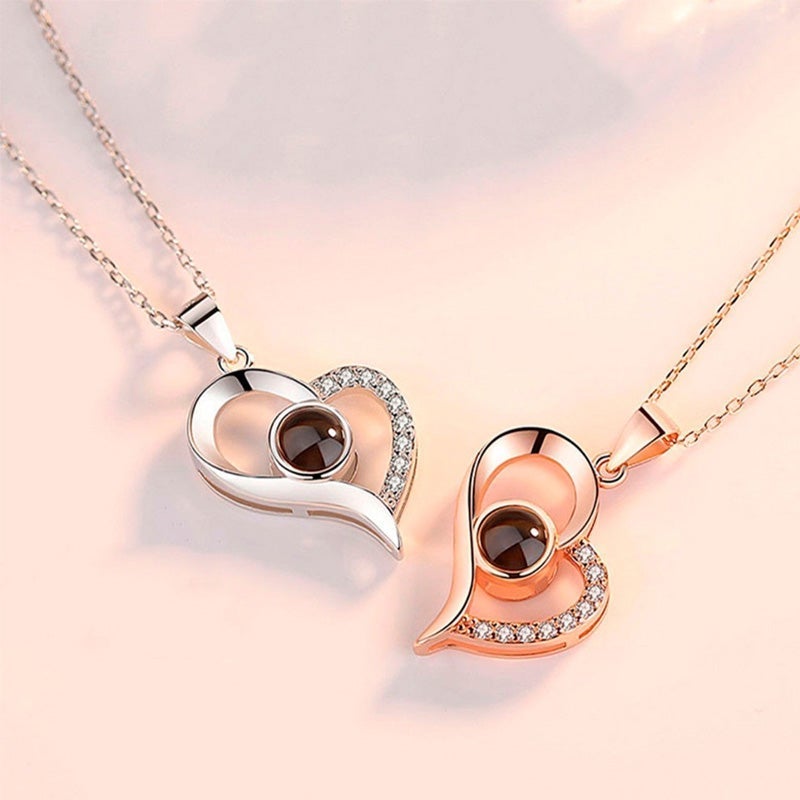 Romantic Heart Necklace with I Love You Message