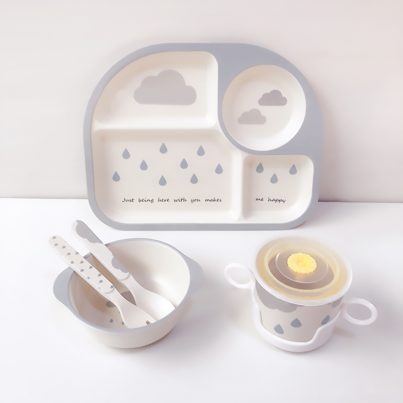 Cute Cloud Baby Dinner Set - Plate, Bowl, Cup & Utensils - Fesara