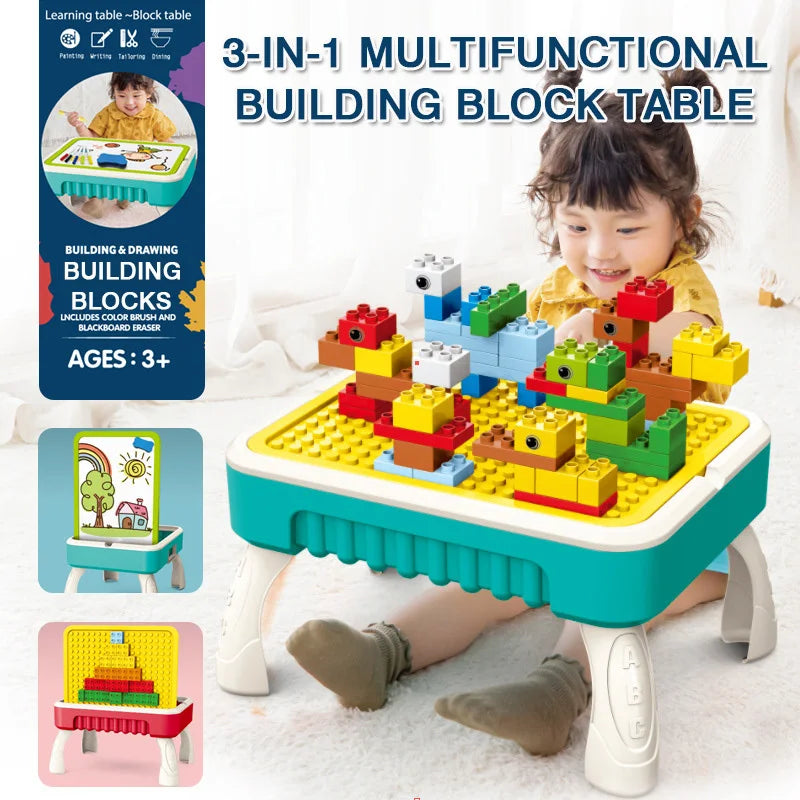 Kids Art Table with Blocks and Drawing Space