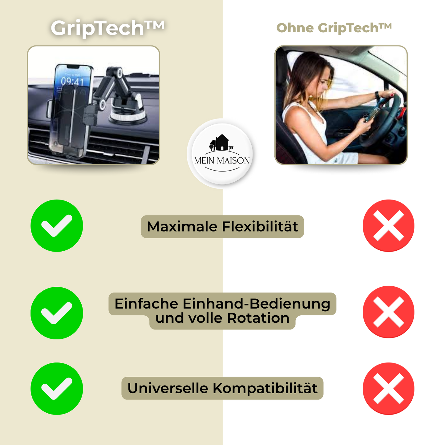 Easy Grip Car Phone Mount with Suction Cup and 360 Rotation
