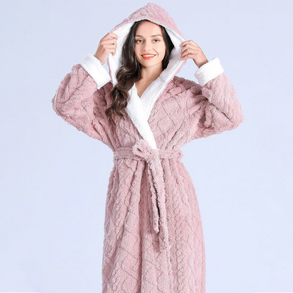 Cozy Fleece Hooded Robe for Women Home Lounge Wear