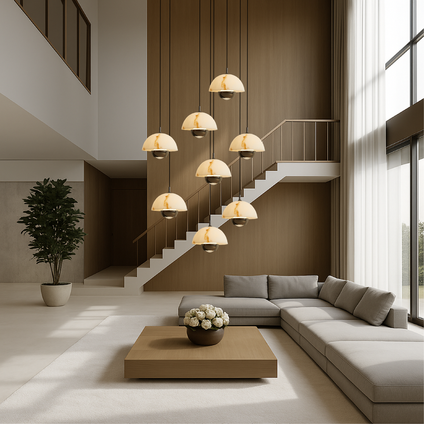 8 Heads Natural Marble Stair Chandelier 2