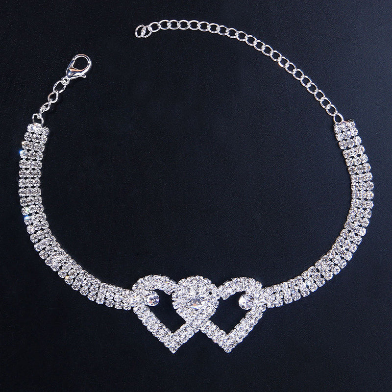 Sparkling Heart Double Chain Anklet