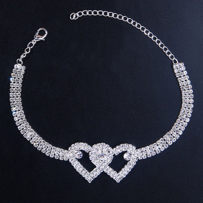 Sparkling Heart Double Chain Anklet