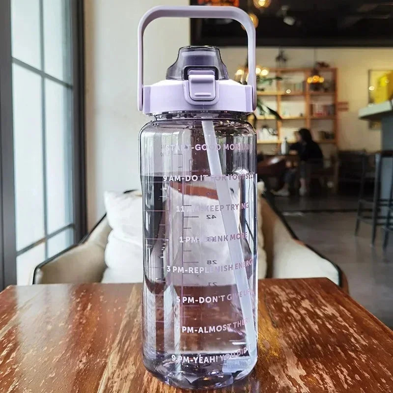 Insulated 2L Sports Water Bottle with Straw and Measurements