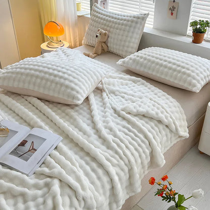 Plush Soft Bubble Fleece Throw Blanket