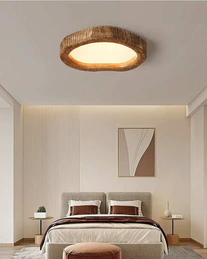 Rustic Wooden Round Ceiling Light - Fesara