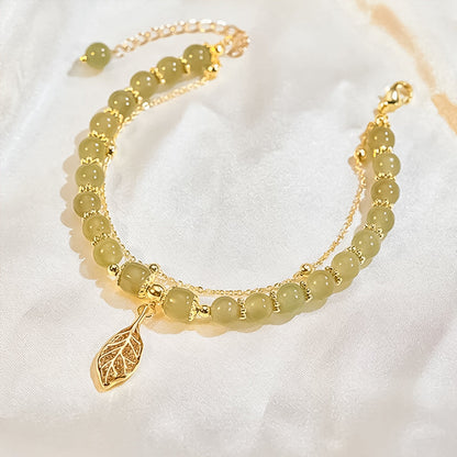 Luxury Green Jade Gold Leaf Bangle