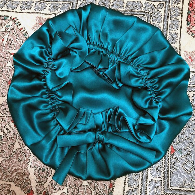 Soft Silk Sleep Cap with Satin Ribbon