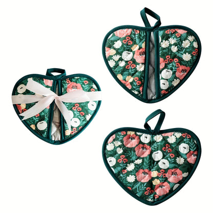 Heat Resistant Oven Mitts with Cute Heart Grip Pads