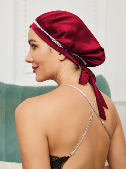 Soft Silk Sleep Cap with Satin Ribbons