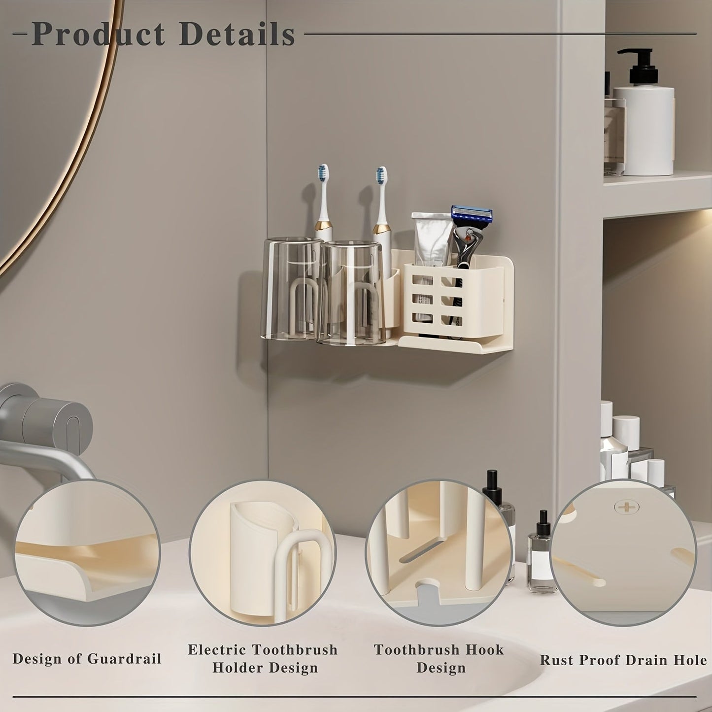 Wall Mount Electric Toothbrush Holder with Drip Tray