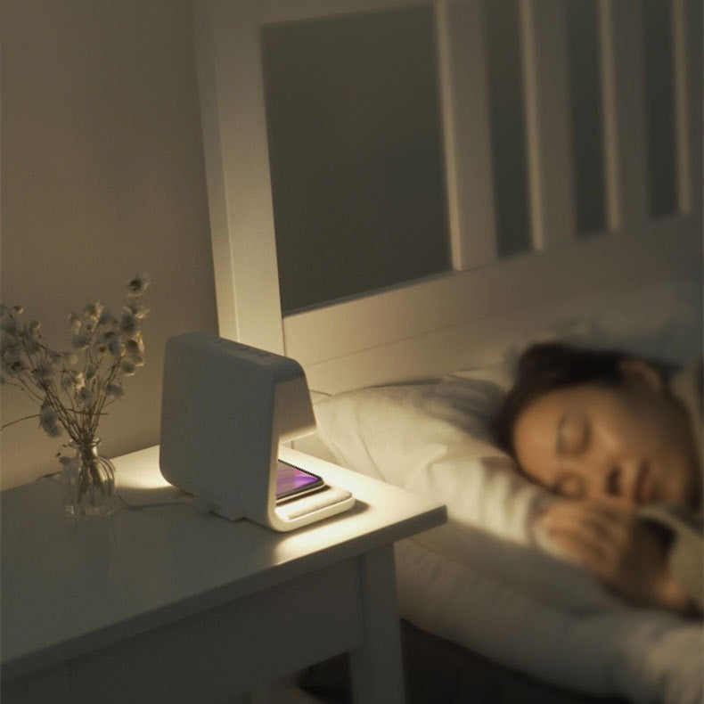 Compact Bedside LED Lamp with USB Charger & Alarm Clock