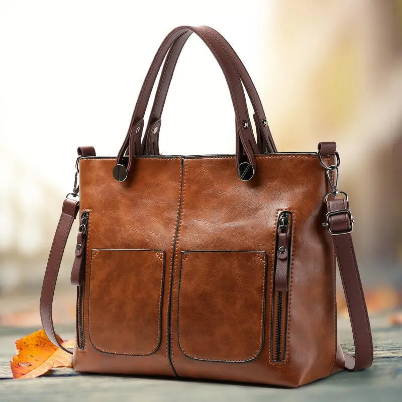 Classic Ladies Genuine Leather Tote Bag - Fesara