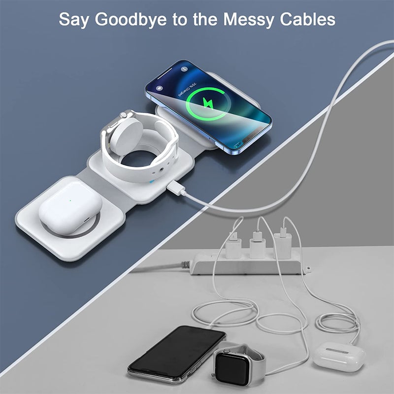 Compact 3-in-1 Portable Wireless Charging Pad