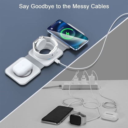 Compact 3-in-1 Portable Wireless Charging Pad