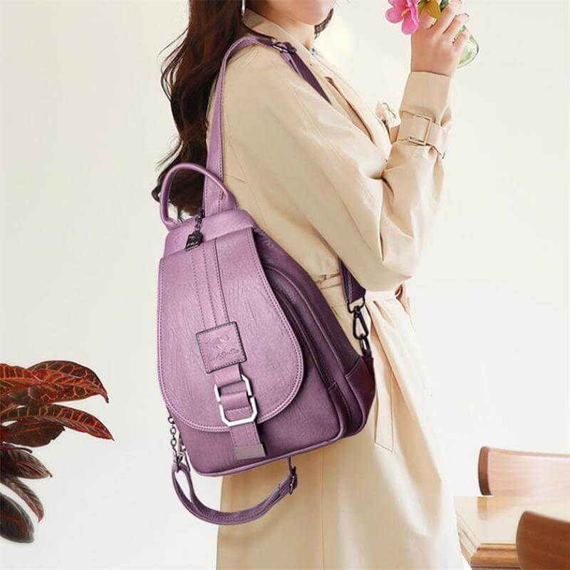 Secure Leather Ladies Backpack - Genuine Soft Sheepskin Rucksack