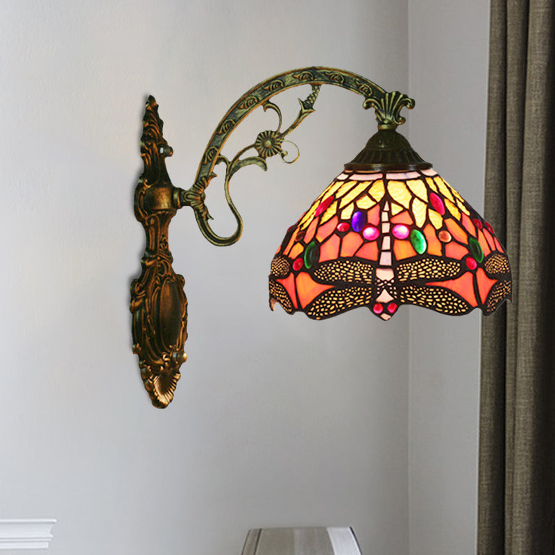 Vintage Bronze Wall Mount Lamp with Stained Glass Shade - Fesara