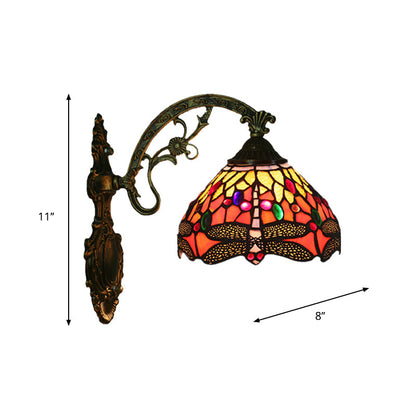 Vintage Bronze Wall Mount Lamp with Stained Glass Shade