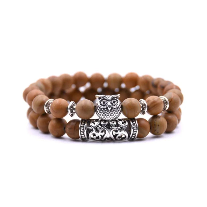 Boho Owl Beaded Stone Wristband