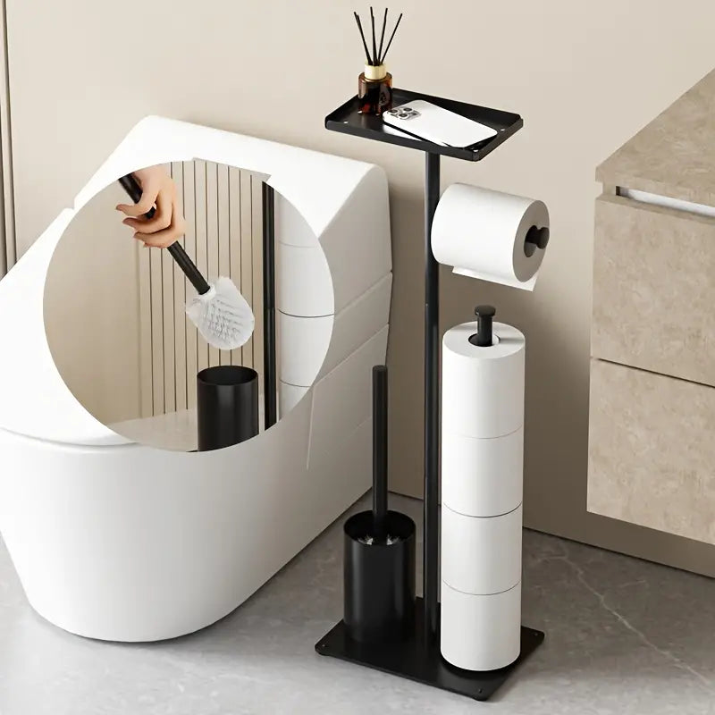 Compact Toilet Paper Roll Holder with Cleaner Brush