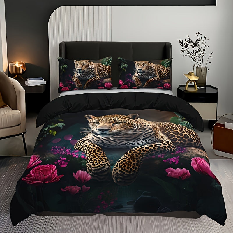 Elegant Floral Animal Print 3pc Bedding Set
