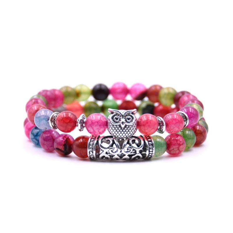Boho Owl Beaded Stone Wristband