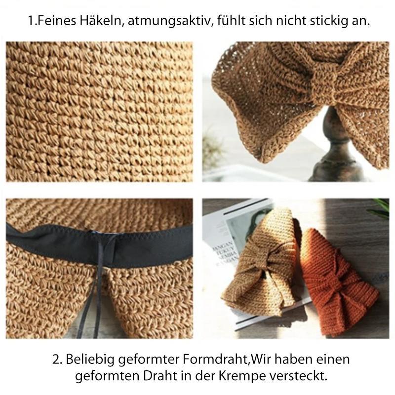 Vintage Foldable Straw Hat with Ribbon