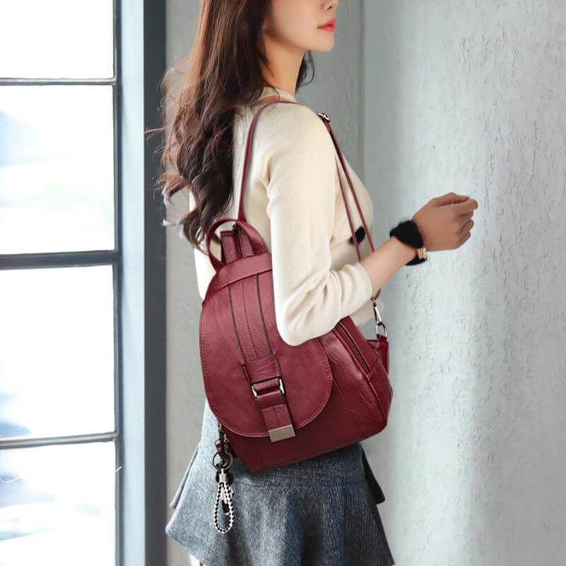 Secure Leather Ladies Backpack - Genuine Soft Sheepskin Rucksack - Fesara