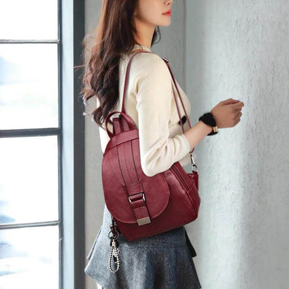 Secure Leather Ladies Backpack - Genuine Soft Sheepskin Rucksack - Fesara