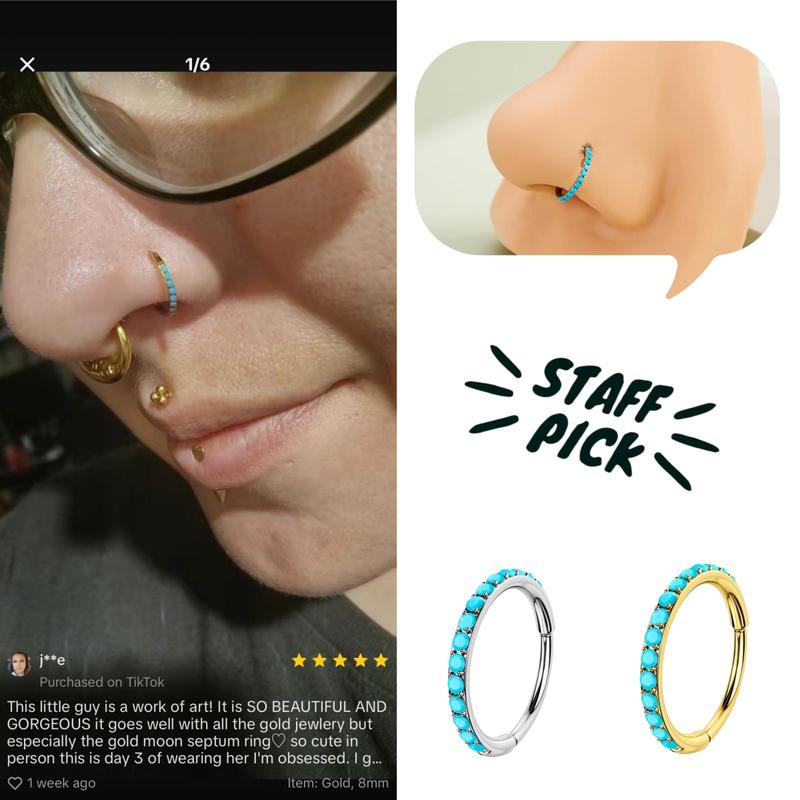 Turquoise Hinged Nose Ring Jewelry - Fesara