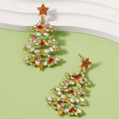 Sparkly Xmas Tree Dangle Earrings with Stones - Fesara