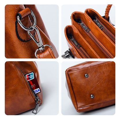 Luxury Wax Leather Boston Tote Bag