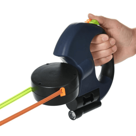 Reflective Double Dog Leash with LED Light, 360° Swivel - Fesara