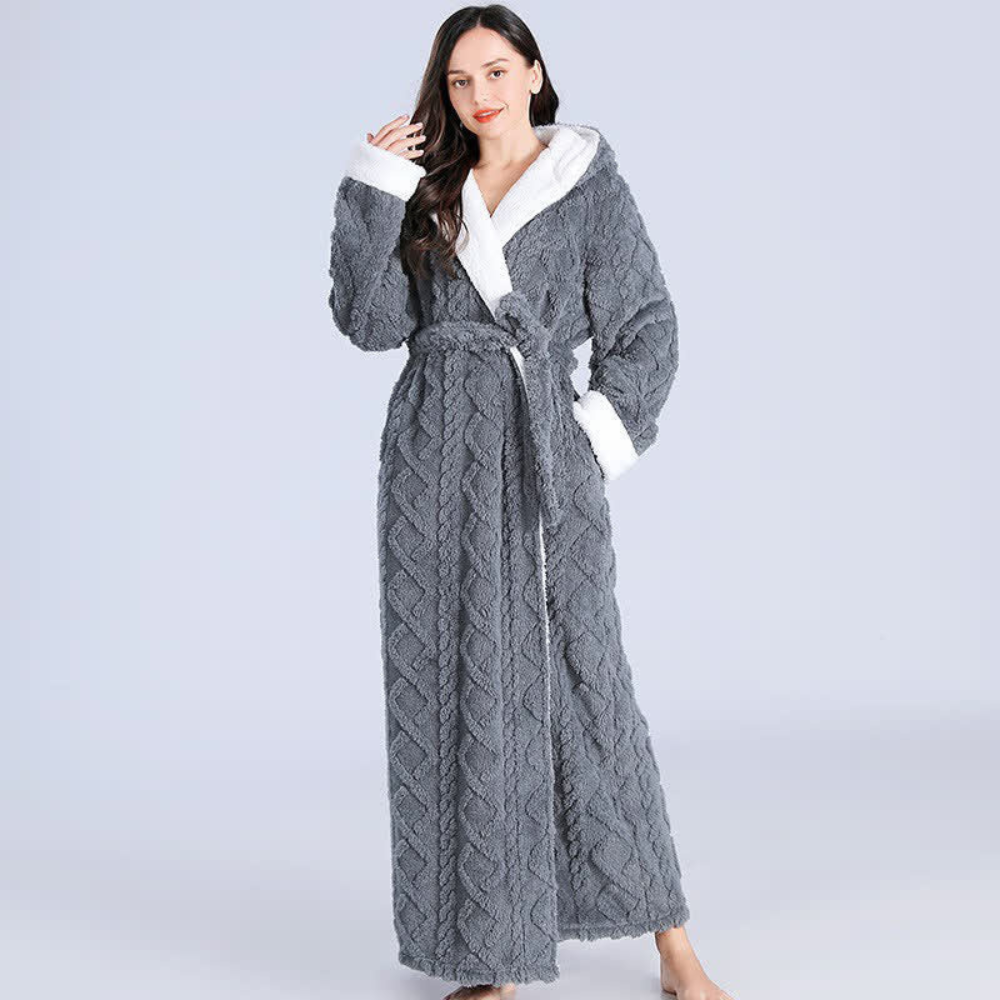 Cozy Fleece Hooded Robe for Women Home Lounge Wear