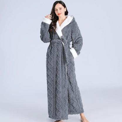 Cozy Fleece Hooded Robe for Women Home Lounge Wear