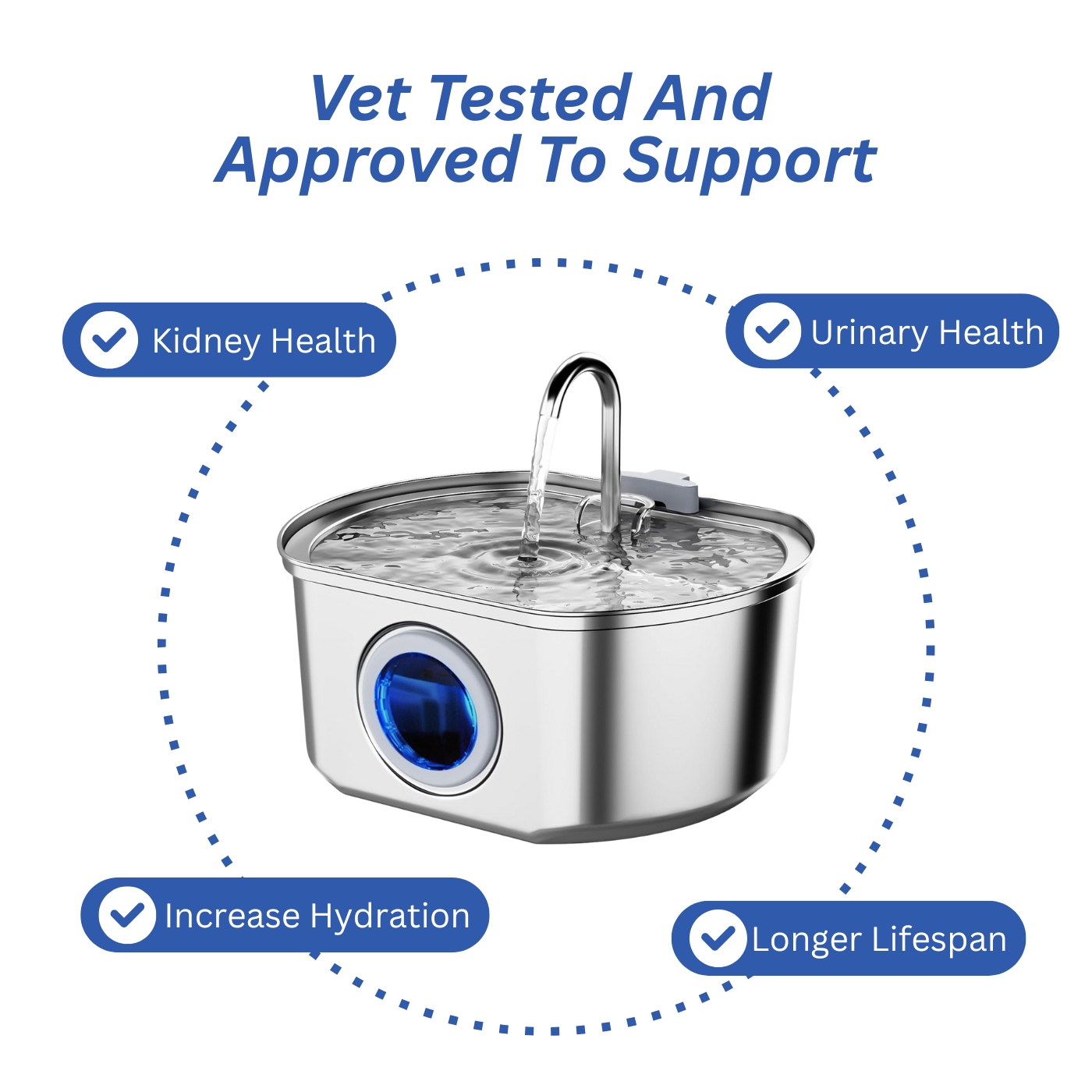 Pet Stainless Steel Water Fountain with Flowing Stream