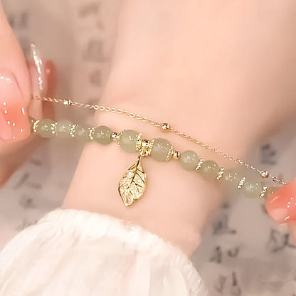 Luxury Green Jade Gold Leaf Bangle