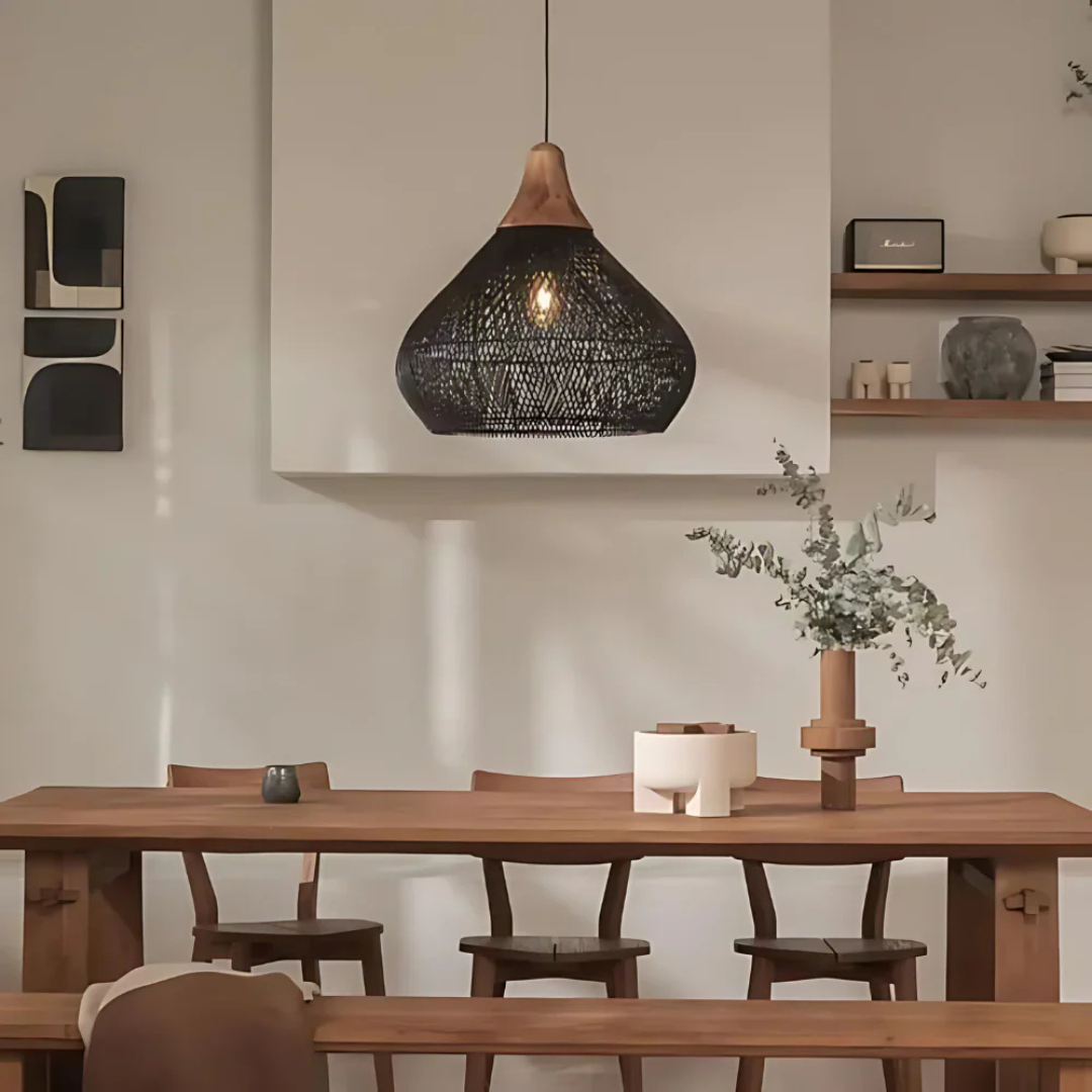 Natural Woven Hanging Light Fixture - Fesara