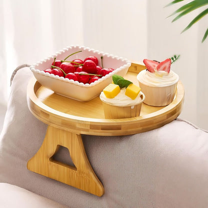 Rustic Wood Side Table for Sofa Armrest