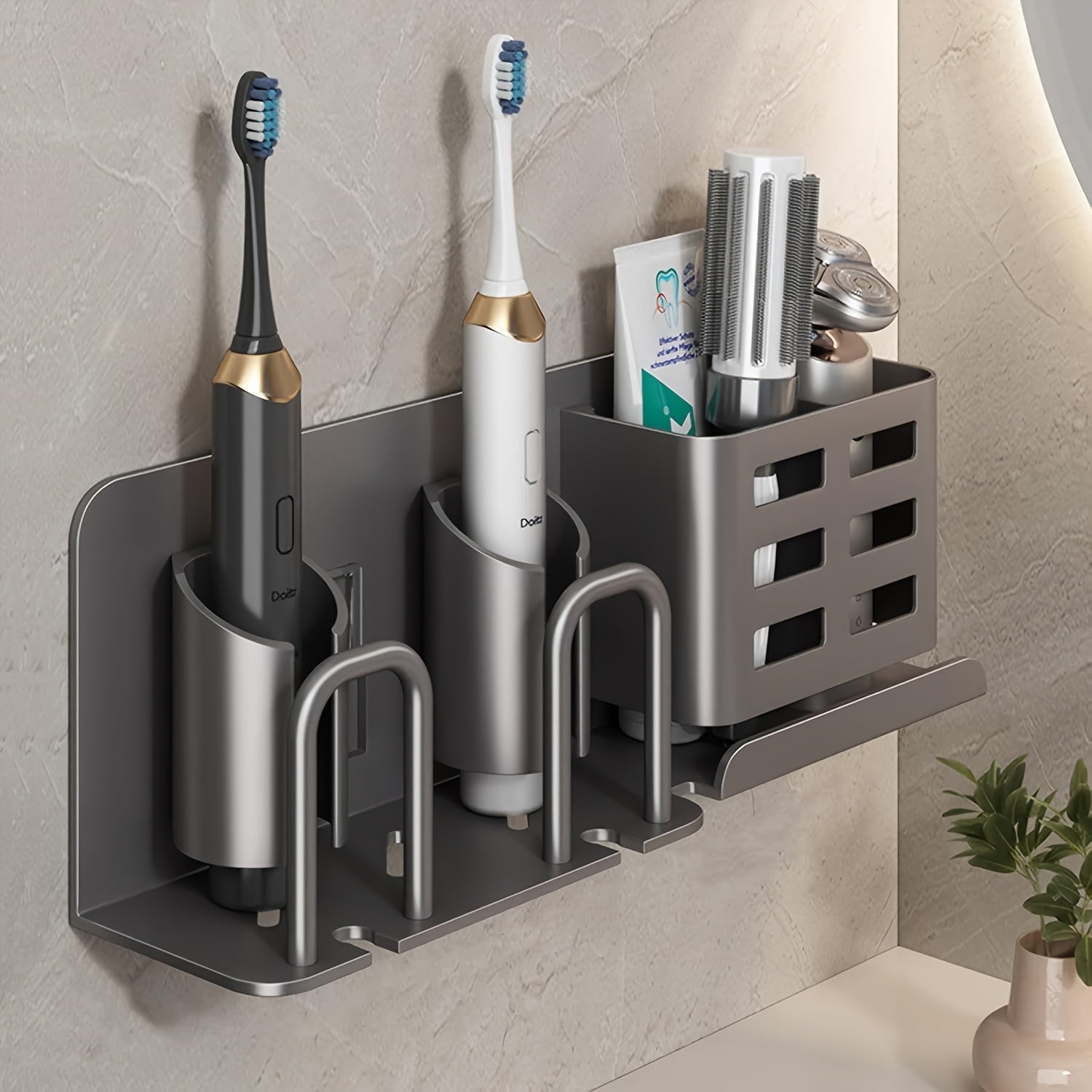 Wall Mount Electric Toothbrush Holder with Drip Tray - Fesara