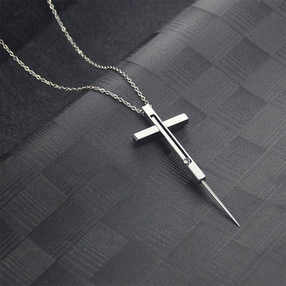 Fesara | Adjustable Toothpick Necklace with Silver Cross Pendant