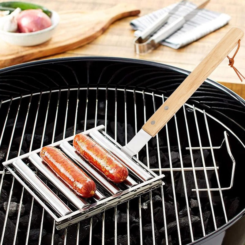 Easy Spin Hot Dog Grill with Wooden Handle