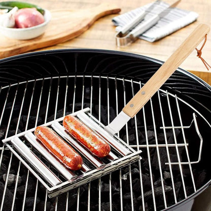 Easy Spin Hot Dog Grill with Wooden Handle