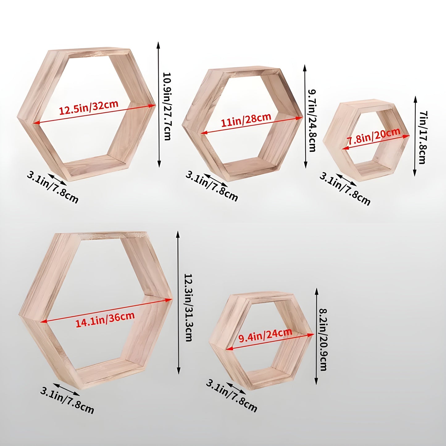 Rustic Wooden Wall Shelves 5-Piece Hexagon Set
