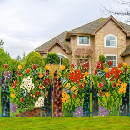 Vibrant Floral Metal Garden Fence Decoration