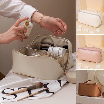 Compact Leather Travel Makeup Bag